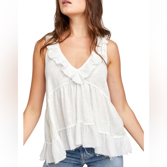 Free People Tops - Free People Top Women's S White Out and About Tank Linen Boho V Neck